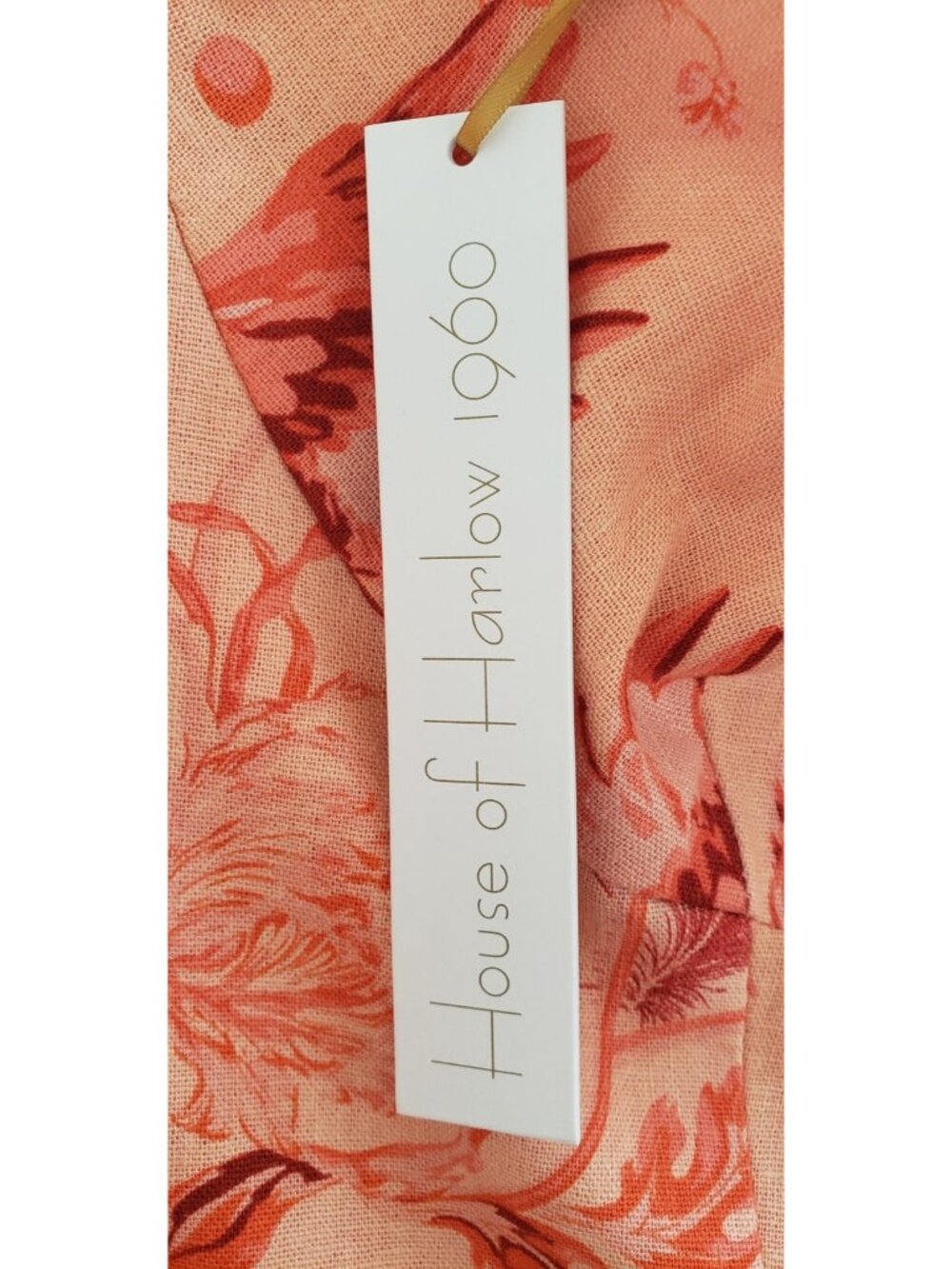 NWT HOUSE OF HARLOW 1960 LINEN FLORAL SPAGHETTI STRAPS MIDI DRESS PEACH LARGE - Picture 9 of 10